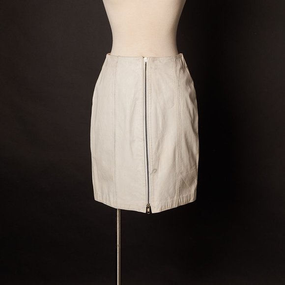 1980s Punk White Leather Zipper Skirt